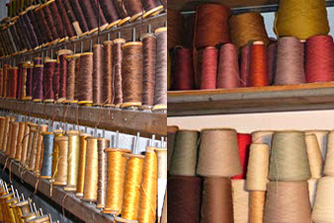 Bobines de fils de soie et fils de laine utilisées pour la restauration de tapis, tapisseries et textiles délicats